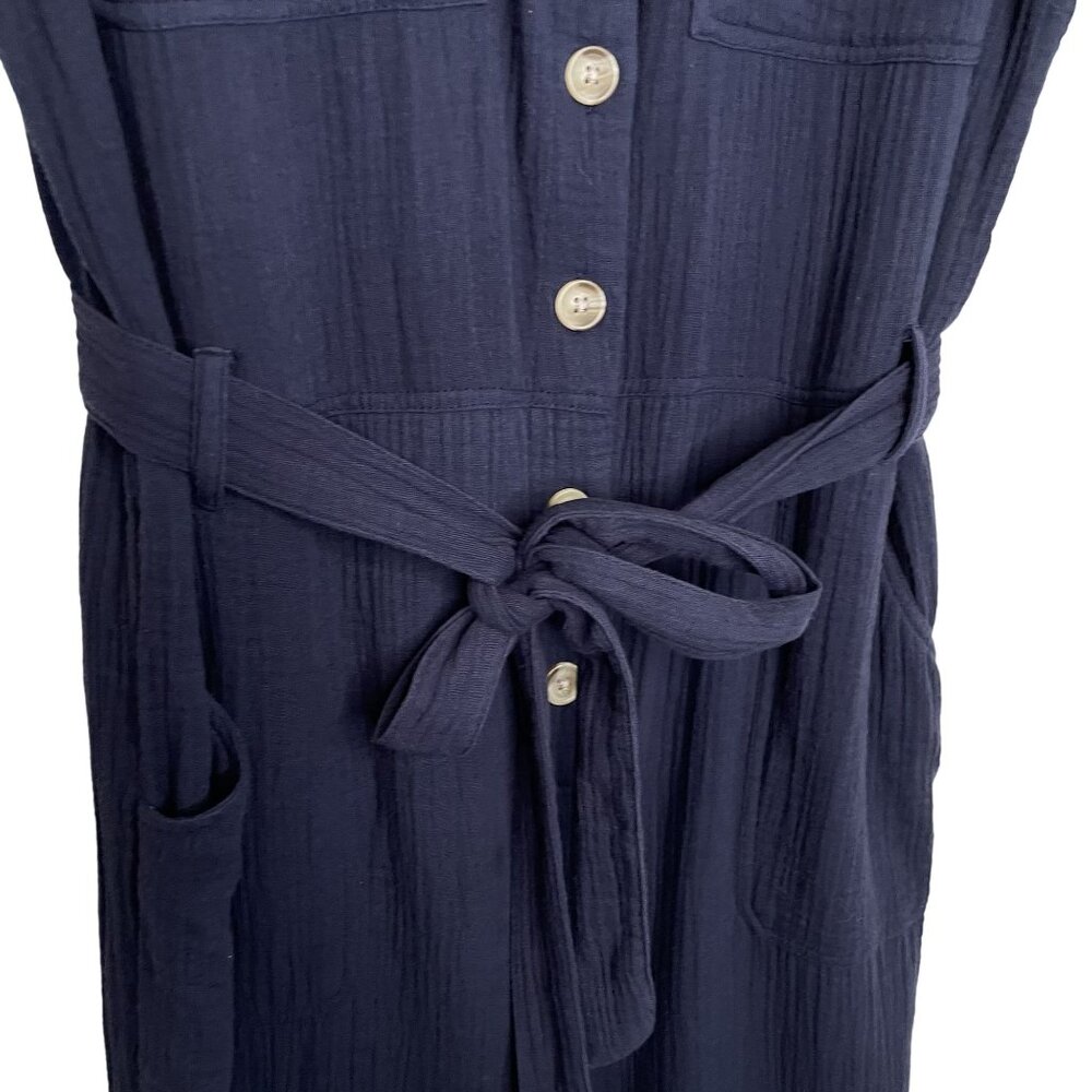 Soft Surroundings Navy Natasha Gauze Jumpsuit, L - Picture 7 of 11